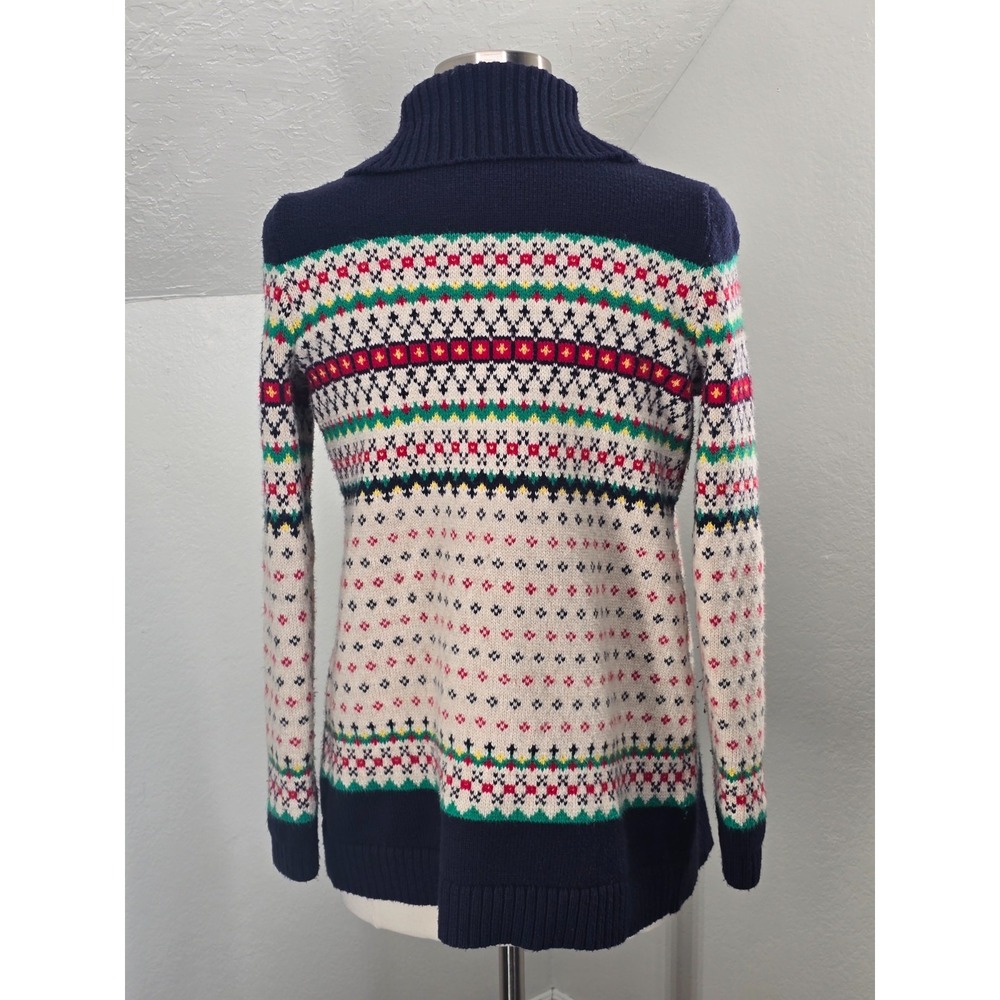 Talbots Sz Small Fair Isle Cardigan Open Front Shawl Collar Cozy Colorful Ski - Picture 3 of 6